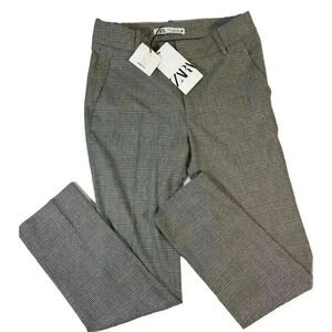 NWT Zara Black Brown Plaid Size 2 Chino Split Ankle Pant